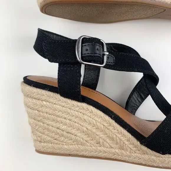 Lucky Brand Mytila Sandals Wedge Espadrille Black Fabric Strappy Women's 7 - Picture 9 of 12